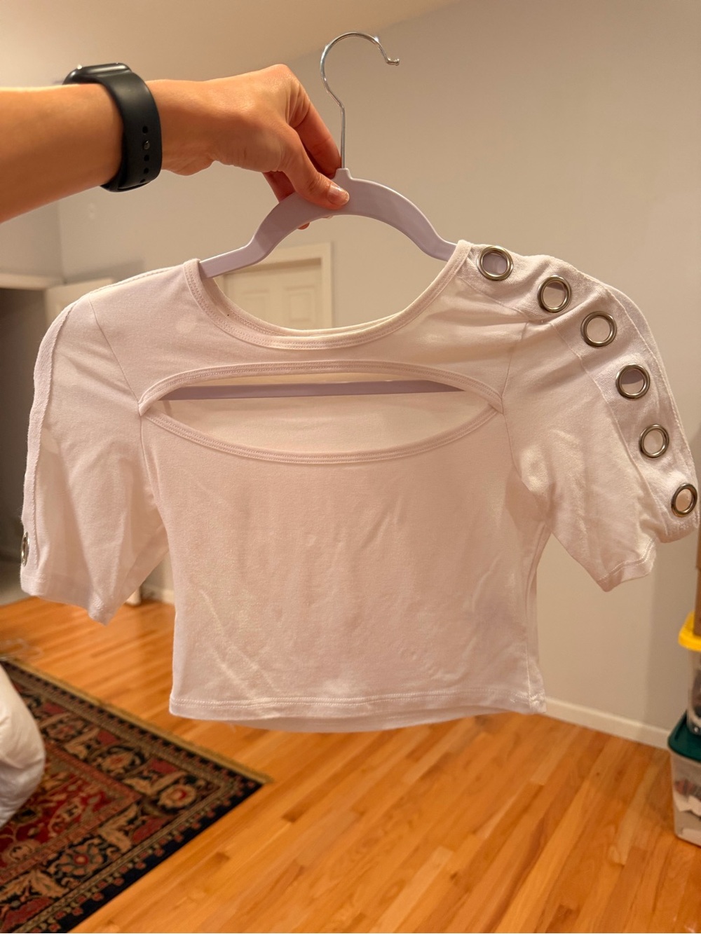 Emma & Sam White Crop Top with Shoulder Grommets